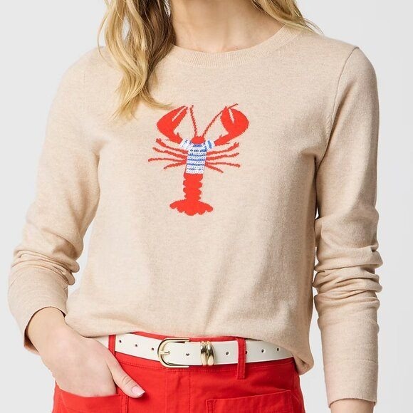 J. Crew Factory Sweaters - J. Crew Factory Lobster Teddie Sweater Cream 100% Cotton Crew Neck size XS